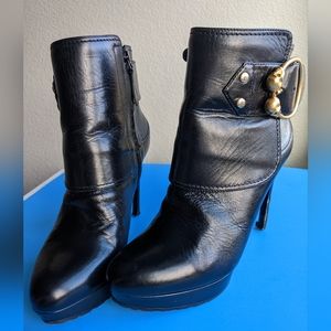 McQueen low armadillo boots w/ gold skull buckle